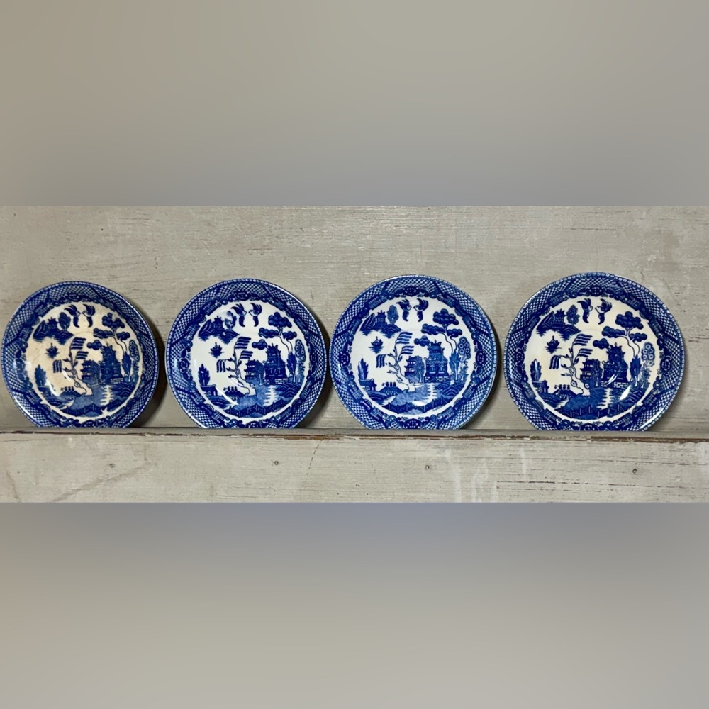 Blue Willow Blue and White Lot of 4 Saucers 4.5”